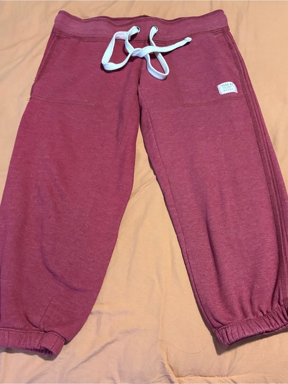 Aeropostale Maroon Cropped Drawstring Joggers